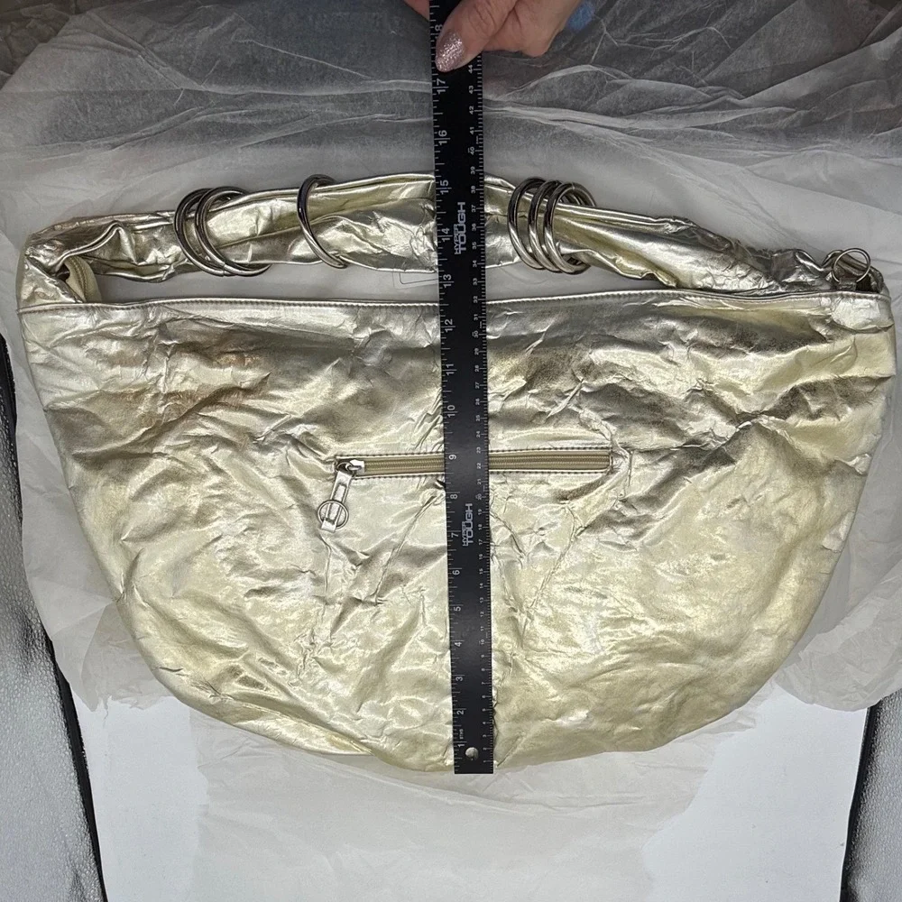 Gold‎ Metallic Hobo Bag Shoulder Bag Large Crinkle Faux Leather Silver Tones